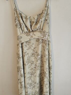 Vintage Pie In The Sky Green Floral Spaghetti Strsp Dress Size 14